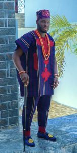 Blue and Red Aso Oke Agbada