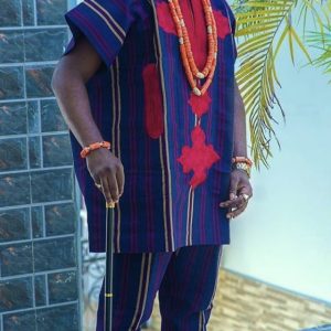 Blue and Red Aso Oke Agbada