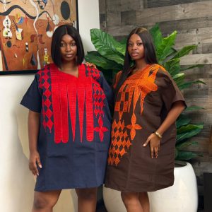 Women's Embroidered Aso-oke Short Dress AT33